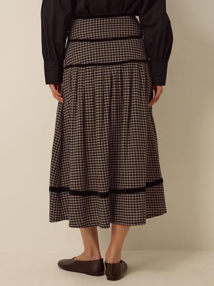 Monsoon Elise Cotton Check Midi Skirt, Black - view 2, Black