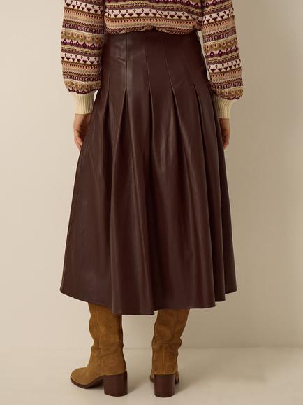 Monsoon Ottie Faux Leather Skirt, Brown - view 2, Brown