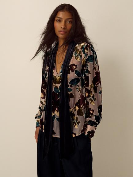 Monsoon Ayla Floral Devoré Blouse, Beige, Beige