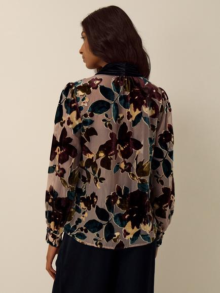 Monsoon Ayla Floral Devoré Blouse, Beige - view 2, Beige