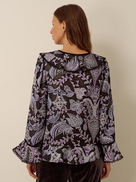 Monsoon Claudia Paisley V-Neck Blouse, Black - view 2, Black
