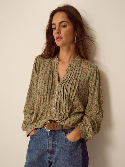 Monsoon Deena Ditsy Floral Blouse, Green, Green