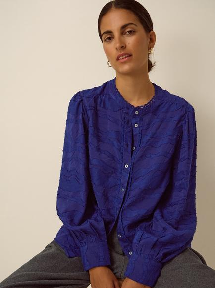 Monsoon Jane Jacquard Crew Neck Blouse, Cobalt, Cobalt