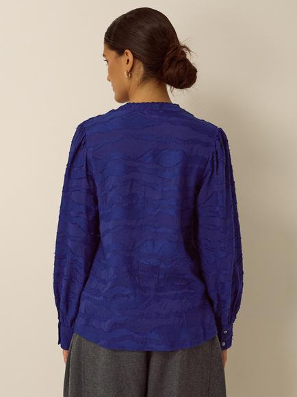 Monsoon Jane Jacquard Crew Neck Blouse, Cobalt - view 2, Cobalt