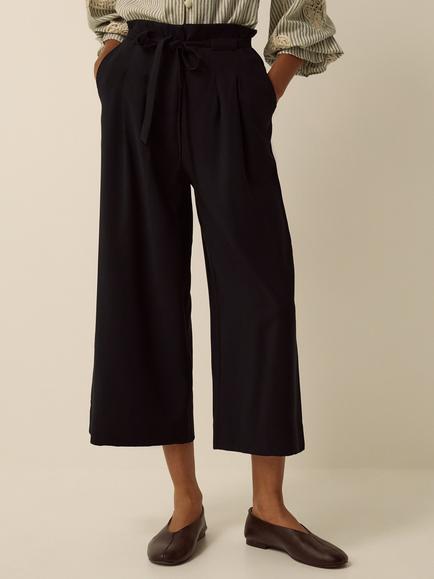 Monsoon Carla Wide Leg Cropped Culotte Trousers, Black, Black