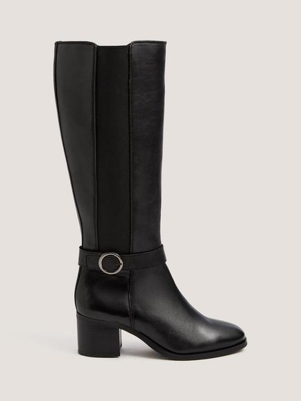 Monsoon Tori Leather Knee High Boots, Black, Black