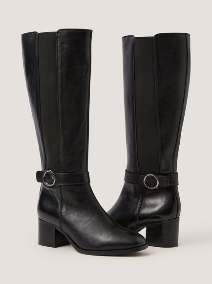 Monsoon Tori Leather Knee High Boots, Black - view 2, Black