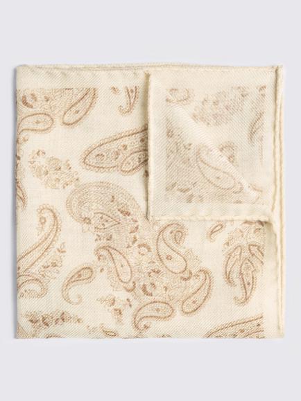 Moss Paisley Wool Pocket Square, Neutral/Brown