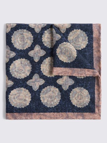 Moss Double Faced Wool Pocket Square, Navy Blue/Pink, Navy Blue/Pink