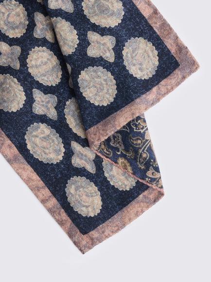 Moss Double Faced Wool Pocket Square, Navy Blue/Pink - view 2, Navy Blue/Pink