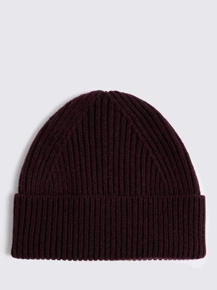 Moss Lambswool Rich Rib Beanie, Burgundy, Burgundy