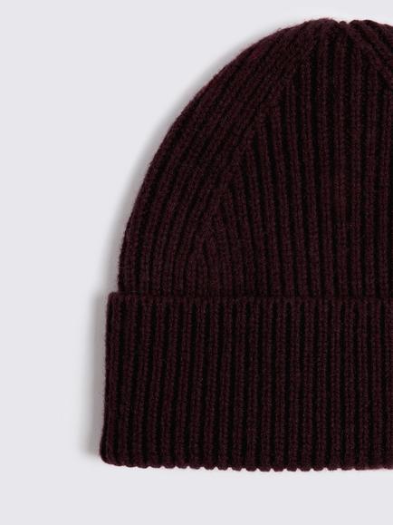 Moss Lambswool Rich Rib Beanie, Burgundy - view 2, Burgundy