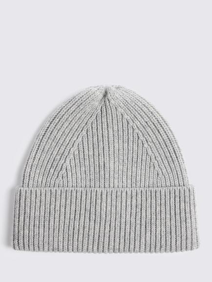 Moss Ribbed Wool Cashmere Blend Beanie, Light Grey, Light Grey