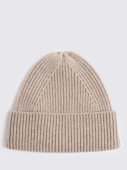 Moss Ribbed Wool Cashmere Blend Beanie, Taupe, Taupe