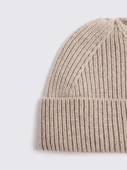 Moss Ribbed Wool Cashmere Blend Beanie, Taupe - view 2, Taupe