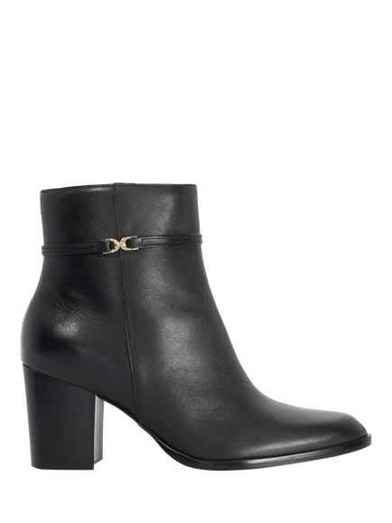 Dune London Pagety Leather Block Heel Ankle Boots, Black, Black