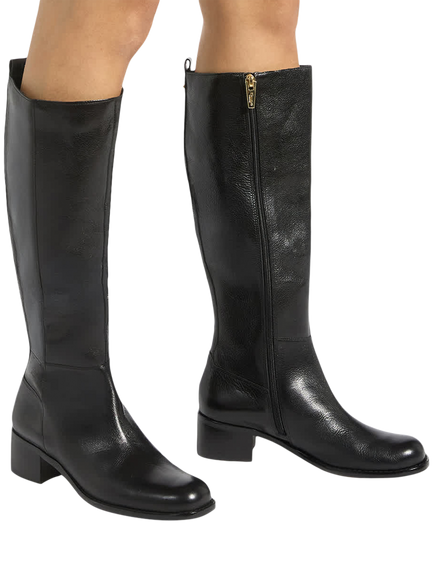 Dune London Turner Wide Fit Leather Knee High Boots, Black - view 2, Black