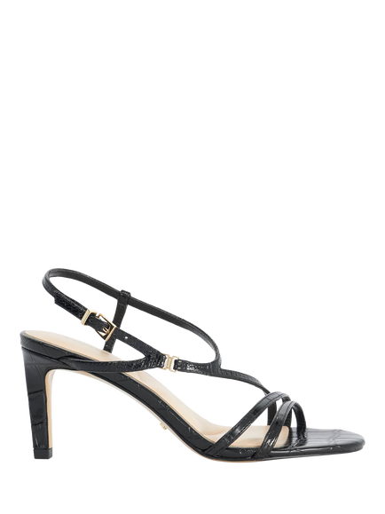 Dune London Maiple Leather T-Bar Stiletto Heel Strappy Sandals, Black, Black