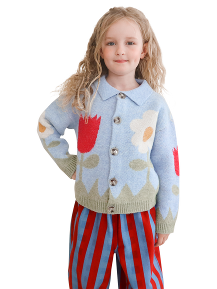 Oafy by Lazy Oaf Kids' Flower Cardigan, Blue, Blue