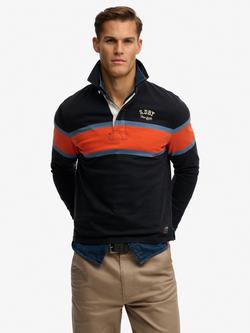 Superdry Vintage Athletic Stripe Rugby Top, Navy/Multi, Navy/Multi