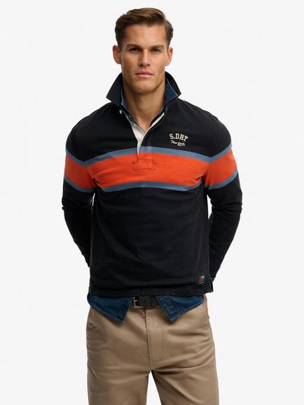 Superdry Vintage Athletic Stripe Rugby Top, Navy/Multi, Navy/Multi