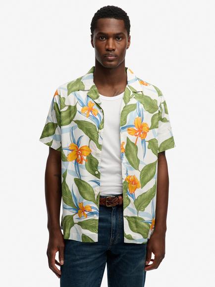 Superdry Hawaiian Print Short Sleeve Shirt, Evergreen/Multi, Evergreen/Multi