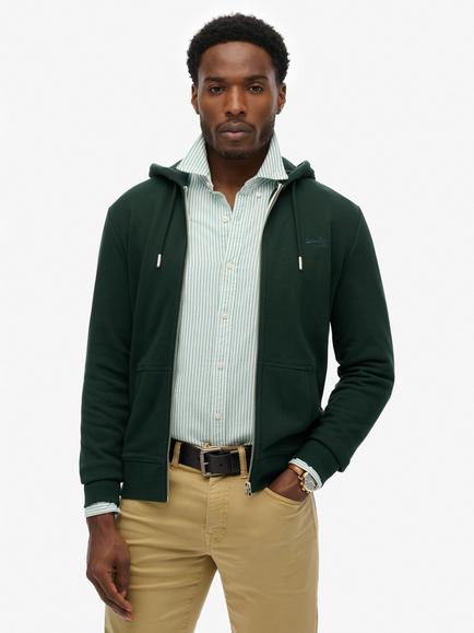 Superdry Essential Logo Zip Half Brushed Hoodie, Forest Green