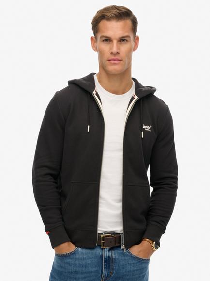 Superdry Essential Logo Zip Half Brushed Hoodie, Carbon Black