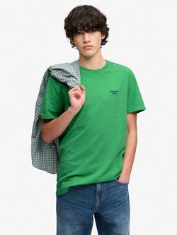 Superdry Essential Serif Logo Embroidered T-Shirt, Garden Green/Blue
