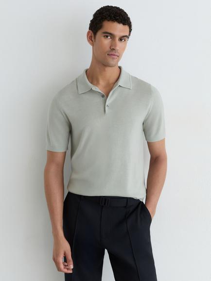 Reiss Manor Wool Polo Shirt, Minty Sage Green, Minty Sage Green