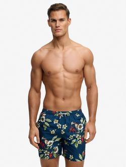 Superdry Hawaiian Print 16" Swim Shorts, Cabana Navy/Multi, Cabana Navy/Multi