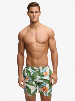 Superdry Hawaiian Print 16" Swim Shorts, Evergreen/Multi, Evergreen/Multi