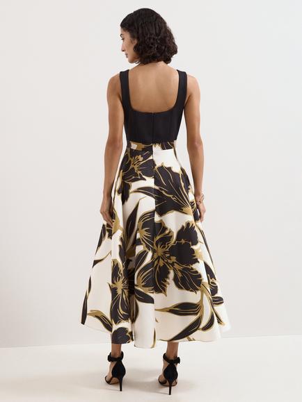 Phase Eight Petite Delie Floral Square Neck Dress, Multi - view 2, Multi
