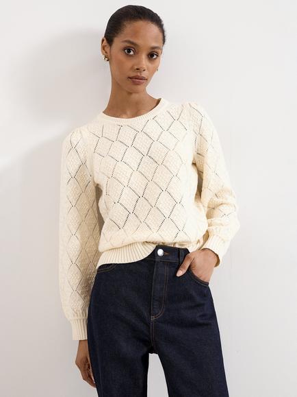Phase Eight Fern Pointele Wool Blend Jumper, Ivory, Ivory