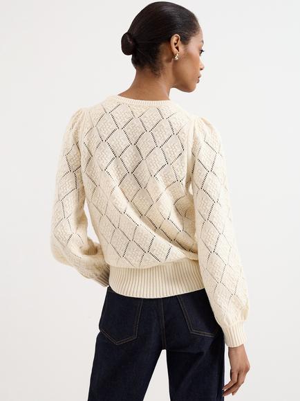 Phase Eight Fern Pointele Wool Blend Jumper, Ivory - view 2, Ivory