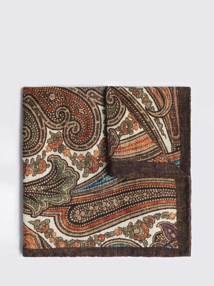 Moss Paisley Wool Pocket Square, Brown/Orange