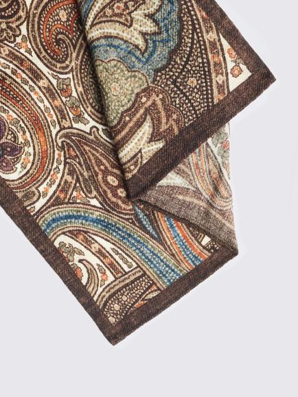 Moss Paisley Wool Pocket Square - view 2, Brown/Orange