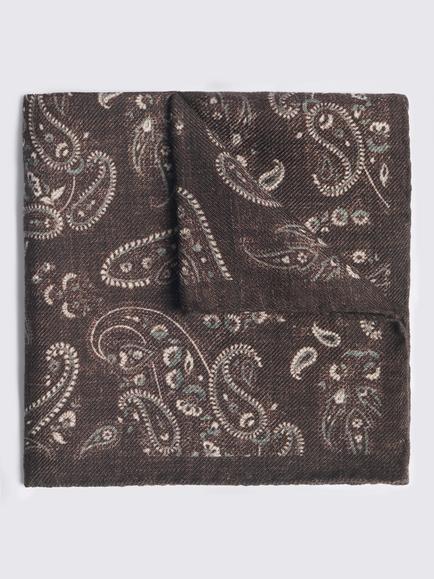 Moss Paisley Wool Pocket Square, Brown, Brown