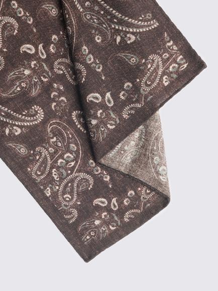 Moss Paisley Wool Pocket Square, Brown - view 2, Brown