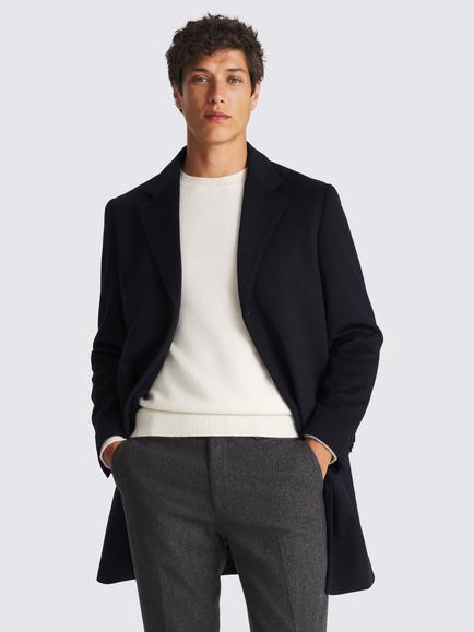 Moss Wool Blend Overcoat, Navy Blue