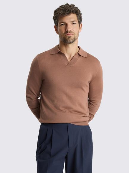 Moss Merino Wool Blend Skipper Polo Shirt, Dusty Pink