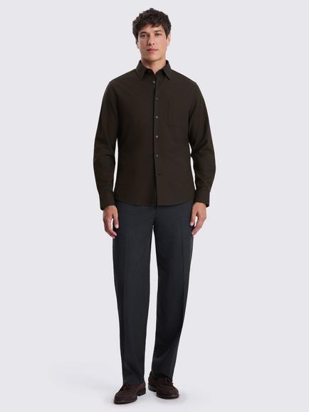 Moss Cotton Oxford Shirt, Dark Brown - view 2, Dark Brown