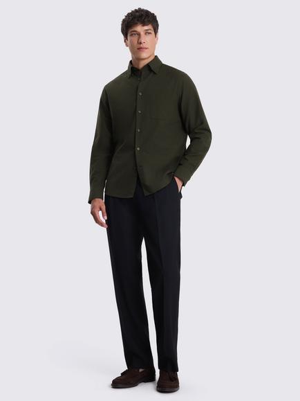 Moss Cotton Oxford Shirt, Dark Brown - view 2, Dark Green