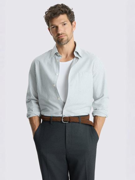 Moss Stripe Cotton Oxford Shirt, Dark Green