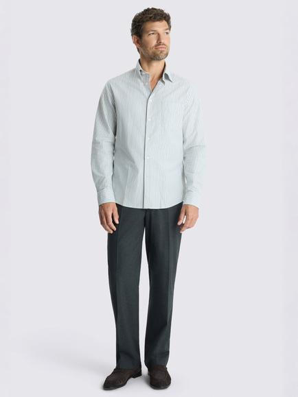 Moss Stripe Cotton Oxford Shirt - view 2, Dark Green