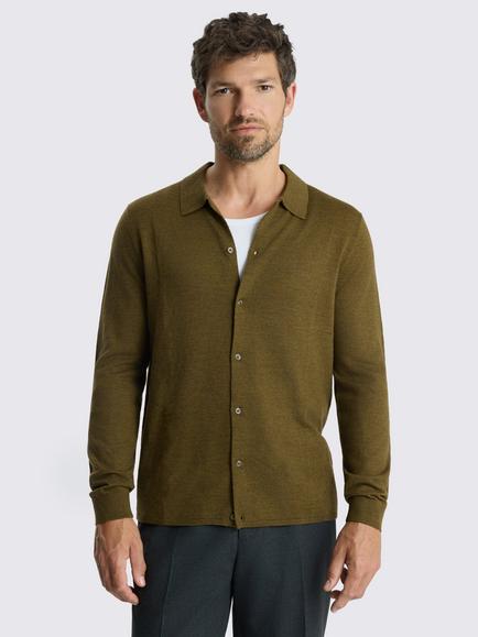 Moss Merino Wool Rich Shirt, Camel Brown, Olive Green