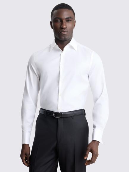 Moss Tailored Fit Cotton Twill Double Cuff Shirt, White, White
