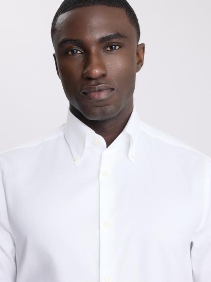 Moss Tailored Fit Cotton Button Down Dobby Shirt, White - view 2, White