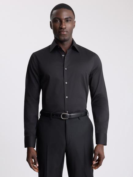 Moss Tailored Fit Cotton Sateen Shirt, Black, Black