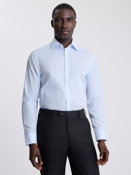 Moss Tailored Fit Cotton Stripe Shirt, Light Blue, Light Blue